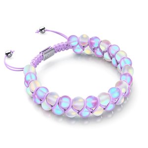 Lavender and White | Silver | Double Mermaid Glass Bracelet