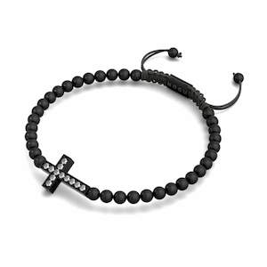 Crystal Cross | Gunmetal | Black | Macrame Charmballa Bracelet