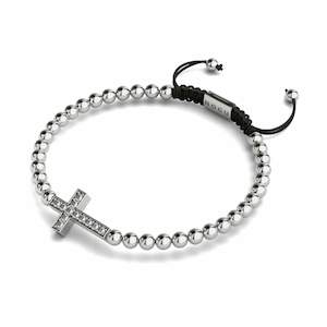 Symbolic Charms: Crystal Cross | Silver | Black | Macrame Charmballa Bracelet