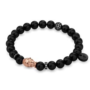 Symbolic Charms: Gunmetal and 18k Rose Gold | Gilded Buddha Bracelet