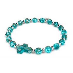 Poolside: Teal | Silver | Firefly Glass Cross Bracelet