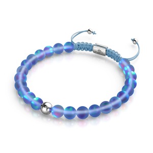 Rainforest Collection: Sapphire | Silver | Mermaid Glass Macrame Bead Bracelet