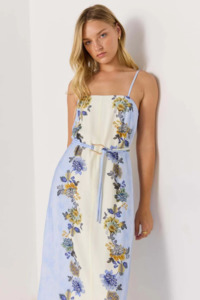 Lucia Midi Dress - Blue & Cream Floral