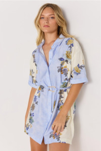 Dress: Lucia Mini Shirt Dress - Blue & Cream Floral