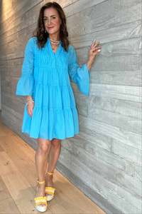 Dress: Neon Short Dress - Cyan