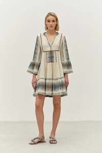 Paradise Short Dress - Blue/Camel