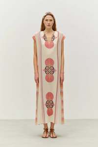 Dress: Stella Long Dress - Red/Orange