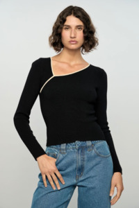 Noelle Knit Top - Black/Cream