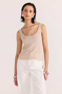 Singlets Tanks Camis: Anna Sheer Knit Tank - Beige