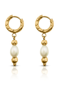 Midnight Run Pearl Huggie Earrings - Gold
