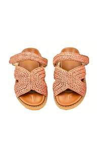 Shoes Jandals: Zoey Woven Raffia Fussbett with Strap - Palo Santo