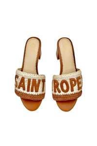 Saint Tropez Raffia Crochet Resort Heels - Off White/Tabacco