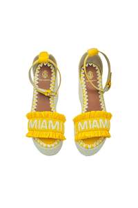 Miami Beaded Raffia Wedge - Yellow