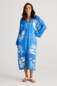 Kaftans Overdresses: Carlia Silk Blend Kaftan - Blue Passion Flower