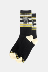 Gifts For Him: Mens Crew Socks, Black - 'Don't Worry, Beer Happy'