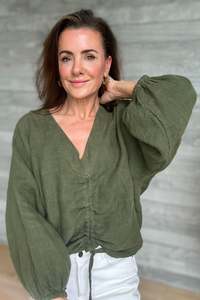 Holiday: Happy Hour Linen Top - Olive