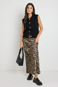 Skirts: Record Bias Satin Maxi Skirt - Leopard