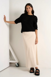 Skirts: Bliss Linen Bias Midi Skirt - Natural