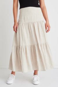 Blazing Sand Tiered Linen Midi Skirt - Sand