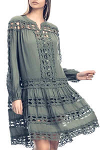 Sale Dresses: Devotion Twins Palermo Mini Dress with Lace - Kaki