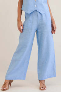 Linen High Waisted Wide Leg Pant - Chambray