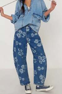 We The Free Good Luck Printed Barrel Jean - Laser Daisy