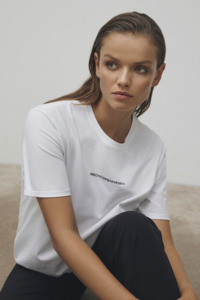 Casual Tees: MSCH Terina Organic Small Logo Tee - White/Black