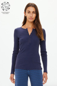 Ness Ribbed Long Sleeve Top - Washed Denim