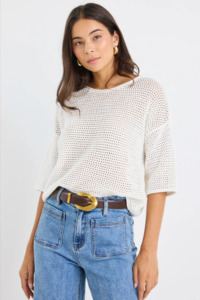 Casual Tees: Sunshine Crochet Knit Tee - Ivory
