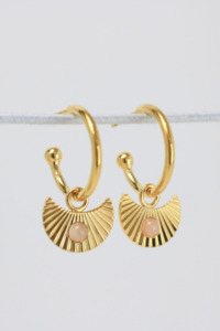 Love Lunamei: Moon Gazer Hoop Earrings - Gold with Rose Quartz