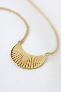 Moon Beam Necklace - Gold with Rose Quartz