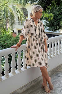 Dress: Alfina Dress - Ivory Palm Print