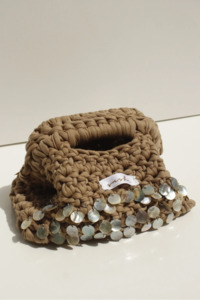Bags: Toffee Embellished Handcrafted Crochet Clutch - Small