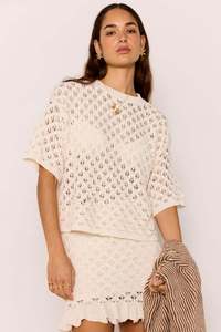 Sabine Pointelle Lightweight Knit Top - Ivory