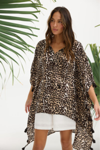 Kaftans Overdresses: Cetara Silk Kaftan - Animal Print