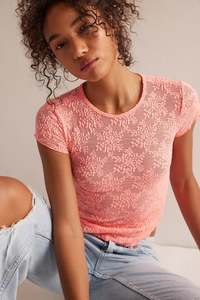 New Arrivals: Free People Ready To Go Lace Tee - Flamingo