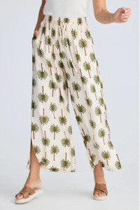 Holiday: Fly Away Pant - Ivory Palm Print