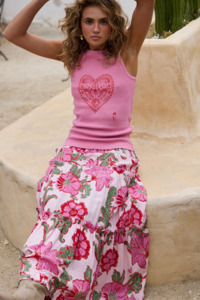Ace of Hearts Ribbed Tank - Pink Wash