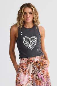 Ace of Hearts Ribbed Tank - Washed Black