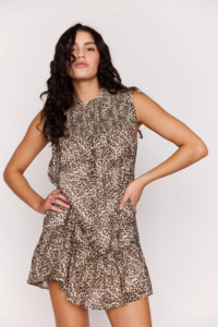 Dress: MINKPINK Tahlia Smock Mini Dress - Leopard