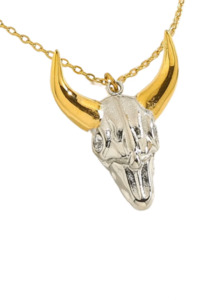Dakota Buffalo Skull Pendant Necklace - Gold