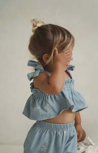 DENIM BOW TIE CROP & PANT SET