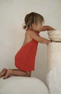 Dresses: BIRDIE HALTER CROCHET DRESS - RED