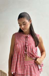 Womens: CAPRI GINGHAM PLEAT FRONT TIE TOP - MAMA