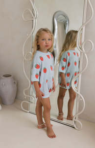 Rompers Overalls: STRAWBERRY ROMPER - SKY