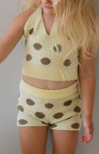 DOTTIE HALTER TOP - LEMON POLKA