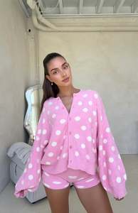 MAMA DOTTIE KNIT CARDIGAN - PINK POLKA