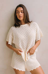 Womens: BIRDIE CROCHET SHORTS - MAMA CREAM