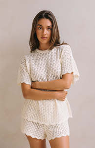 BIRDIE CROCHET TEE - MAMA CREAM