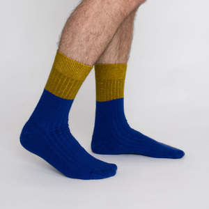 Possum Merino Wool Socks | DUNEDIN | Royal Blue + Ecru Olive | Men